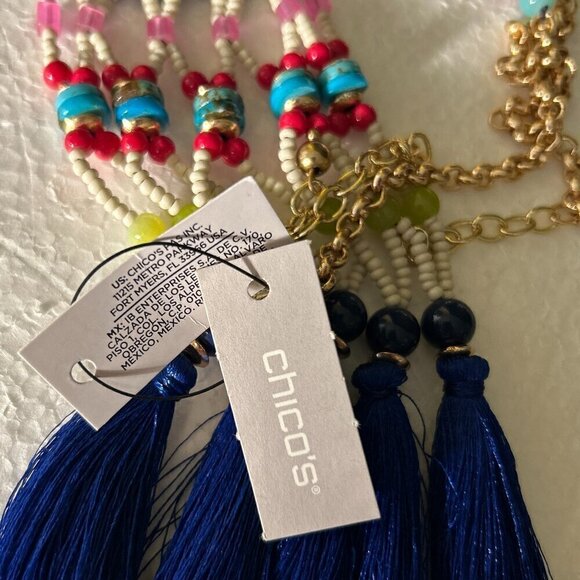 Chico's NWT Skylab Multi Color Beaded Medallion Necklace Navajo Rodeo Ranch - Picture 6 of 6